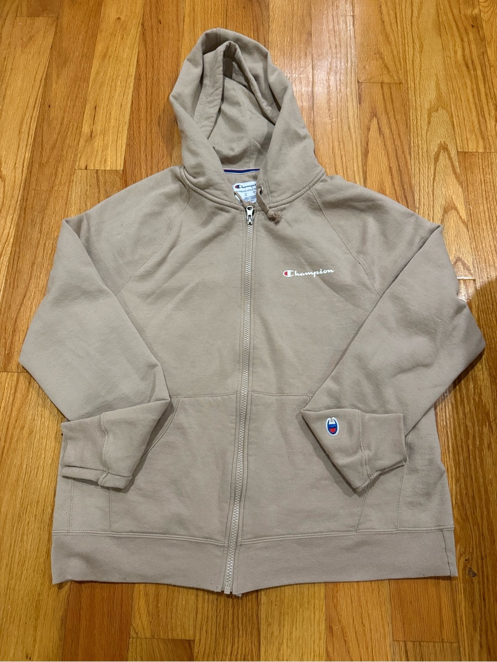 Champion Men's Full-Zip Fleece Hoodie Tan / Beige - Size Large